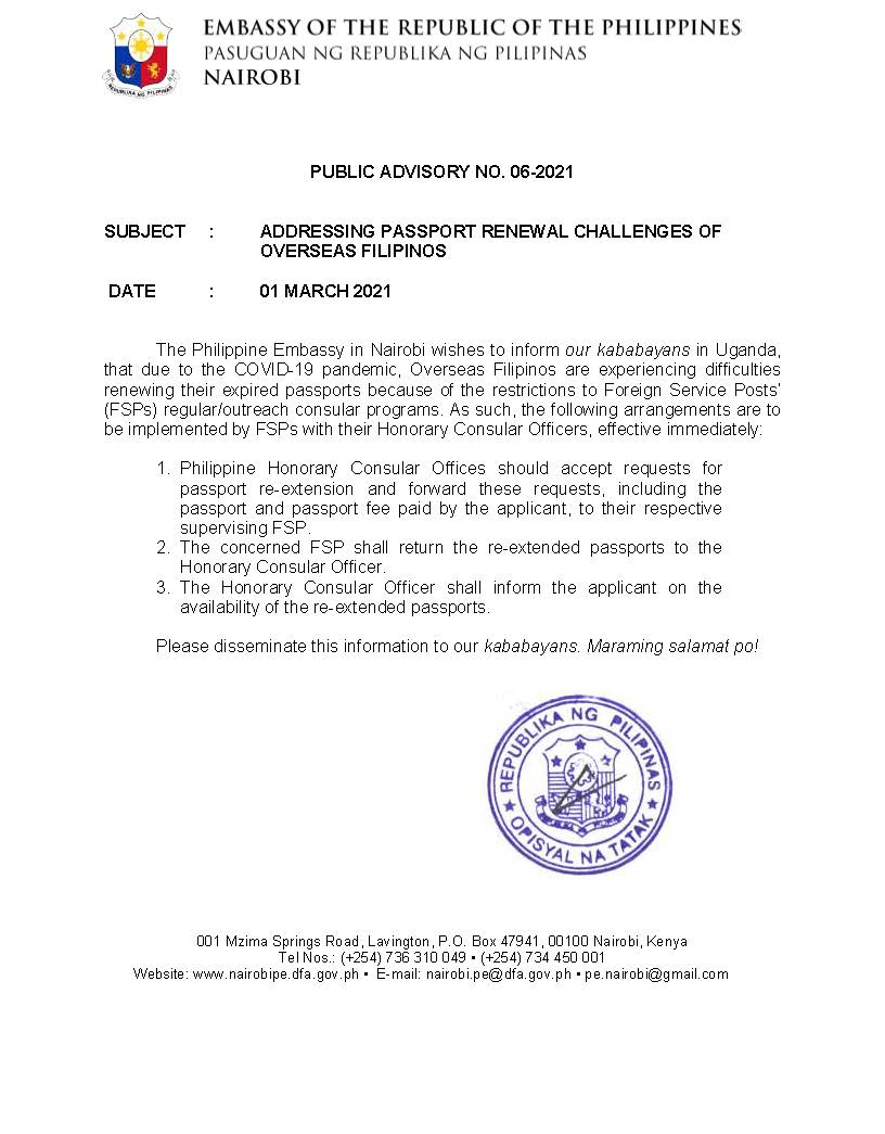 PUBLIC ADVISORY 06 2021 ADDRESSING PASSPORT RENEWAL CHALLENGES