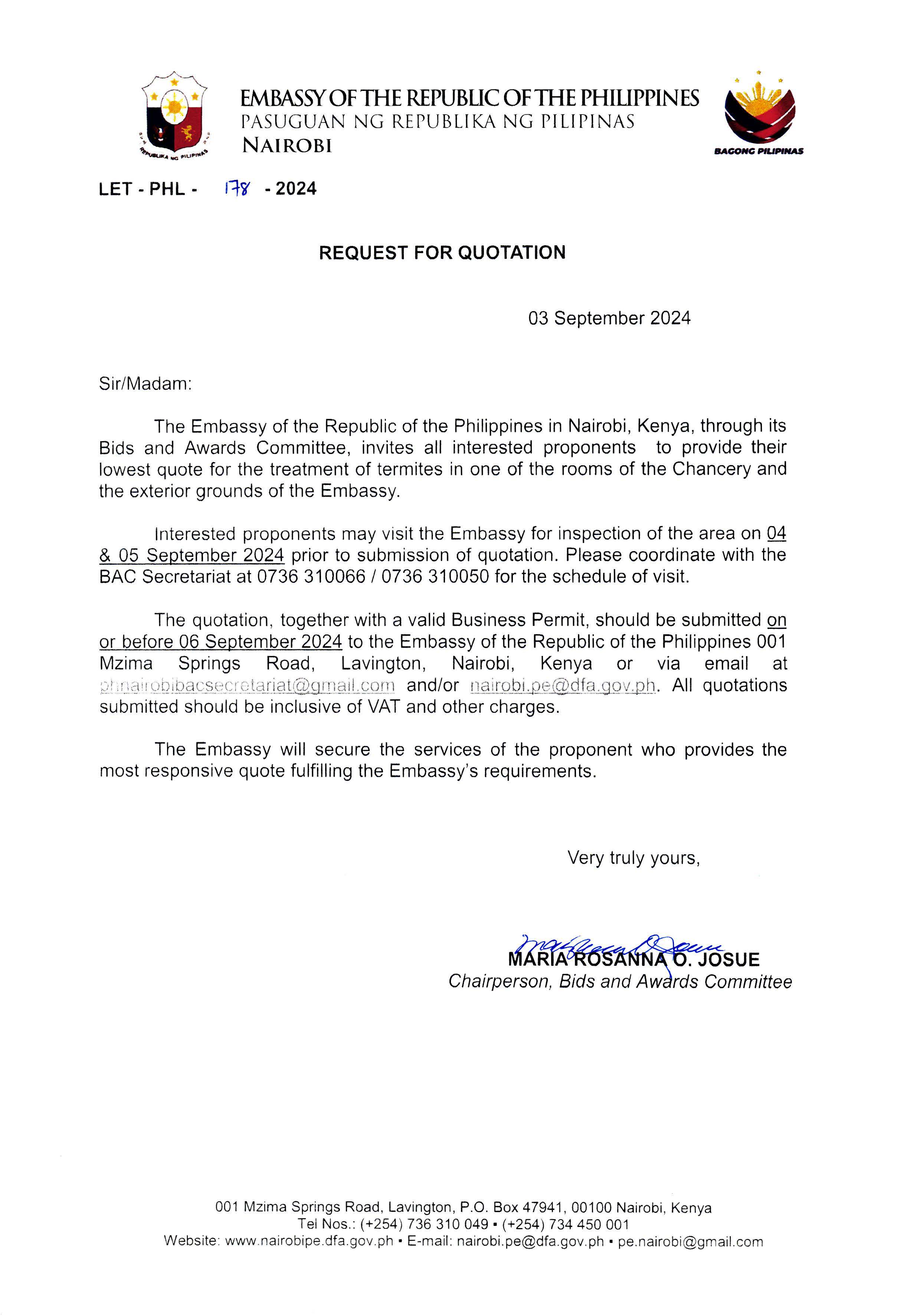 LET PHL 178 2024 BAC Request for Quotation Treatment of Termites in the Chancery