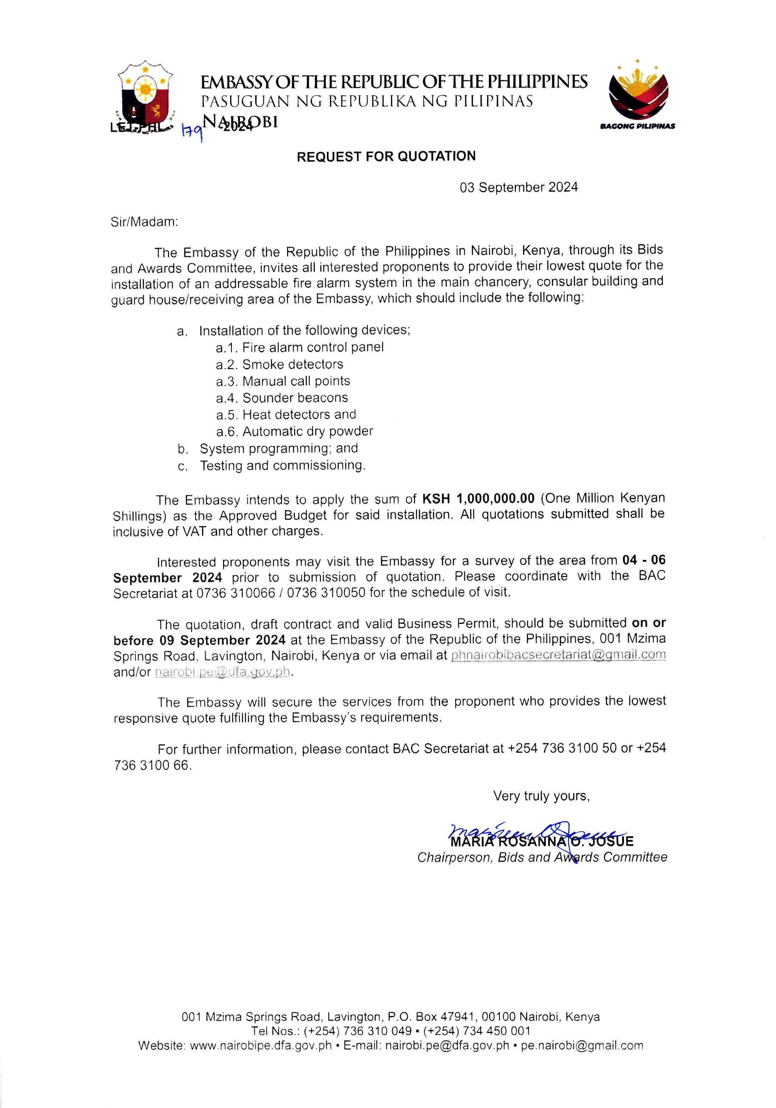 LET PHL 179 2024 BAC Request for Quotation Installation of Fire Alarm System in the Chancery