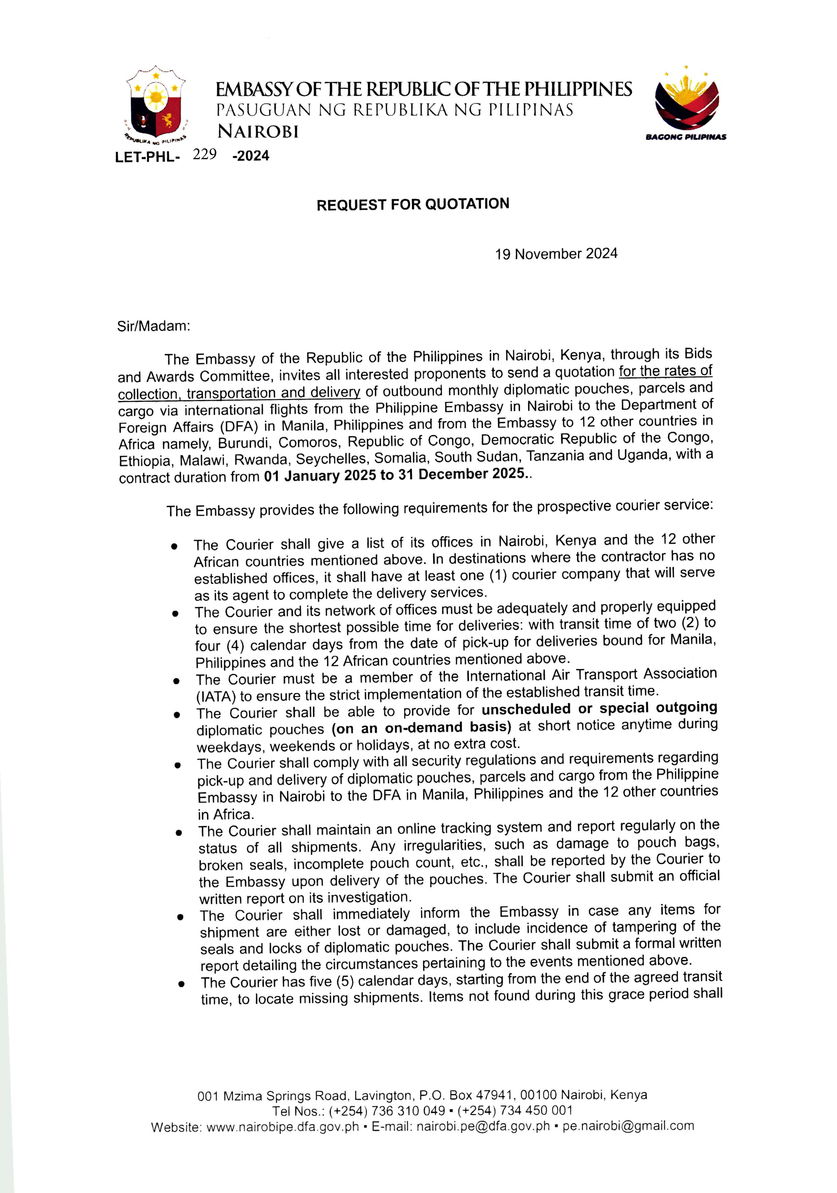 LET PHL 229 2024 BAC Request for Quotation Courier Services for 2025 Page 1
