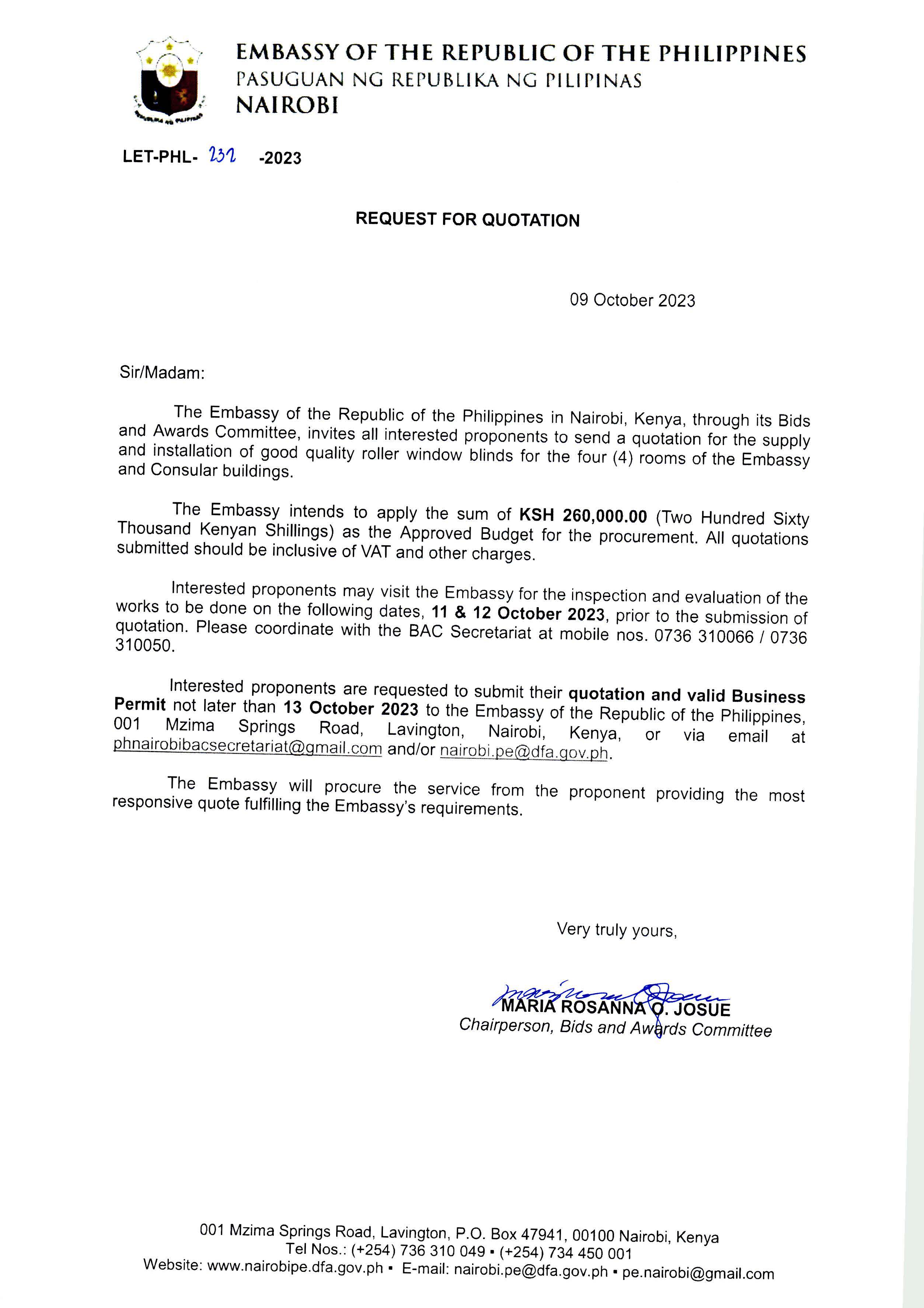 LET PHL 232 2023 BAC Request for Quotation Supply and Installation of roller window blinds