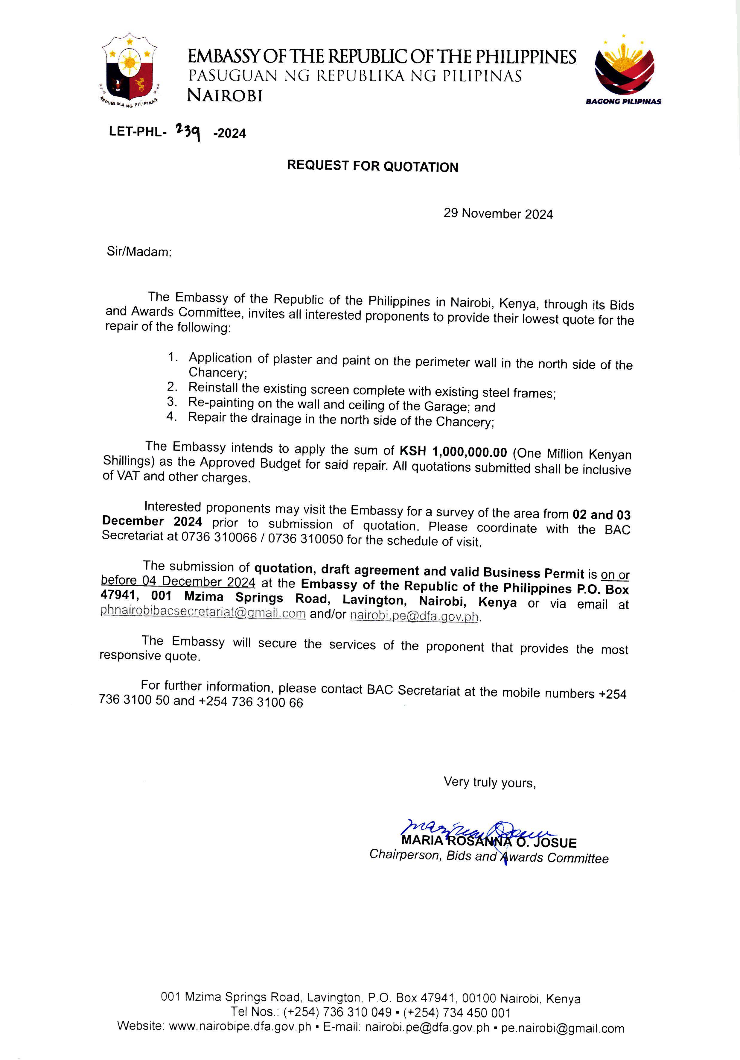 LET PHL 239 2024 BAC Request for Quotation Repair Perimeter Wall Garage and Drainage