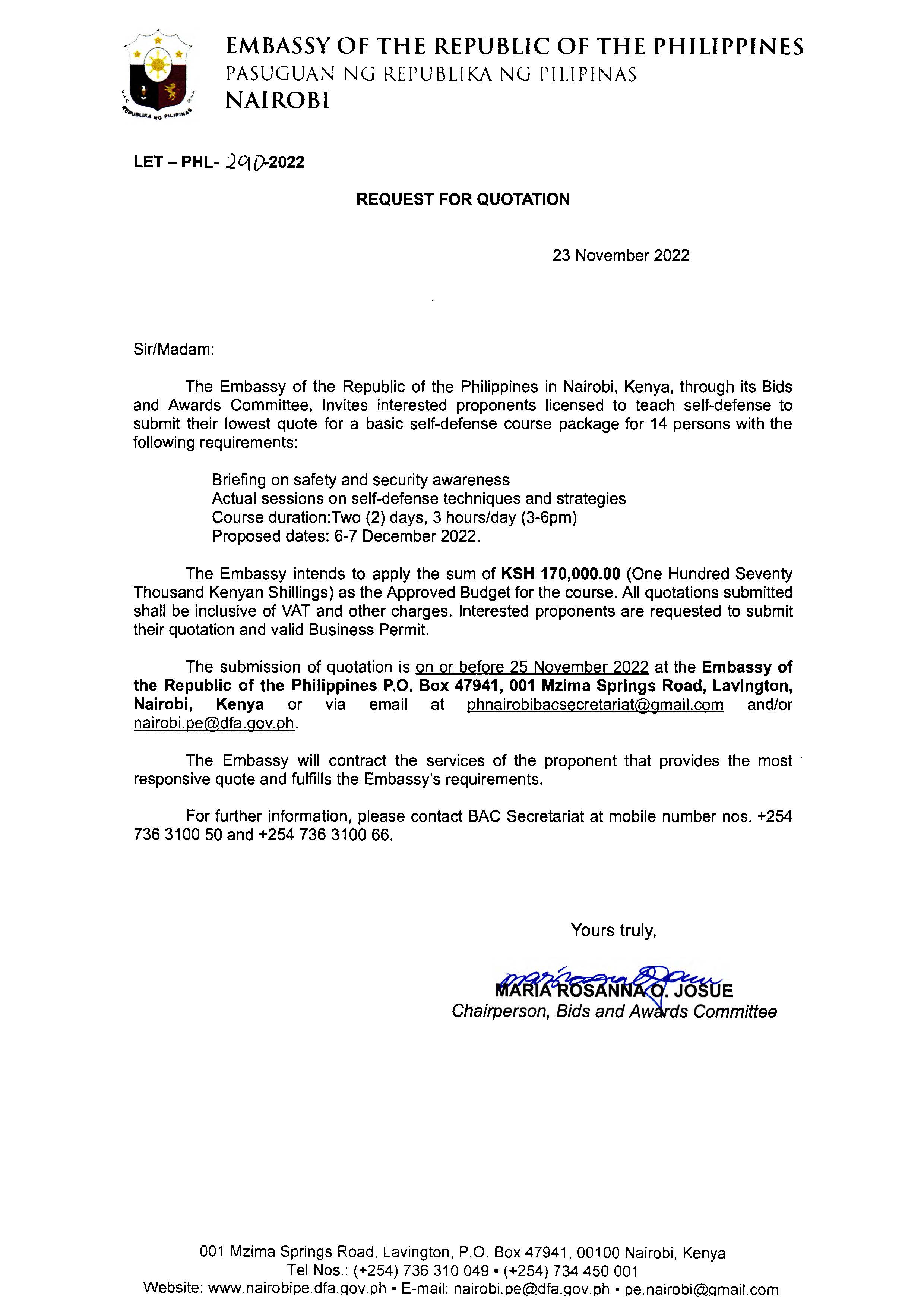 LET PHL 290 2022 BAC Request for Quotation Briefing for safety and security awareness