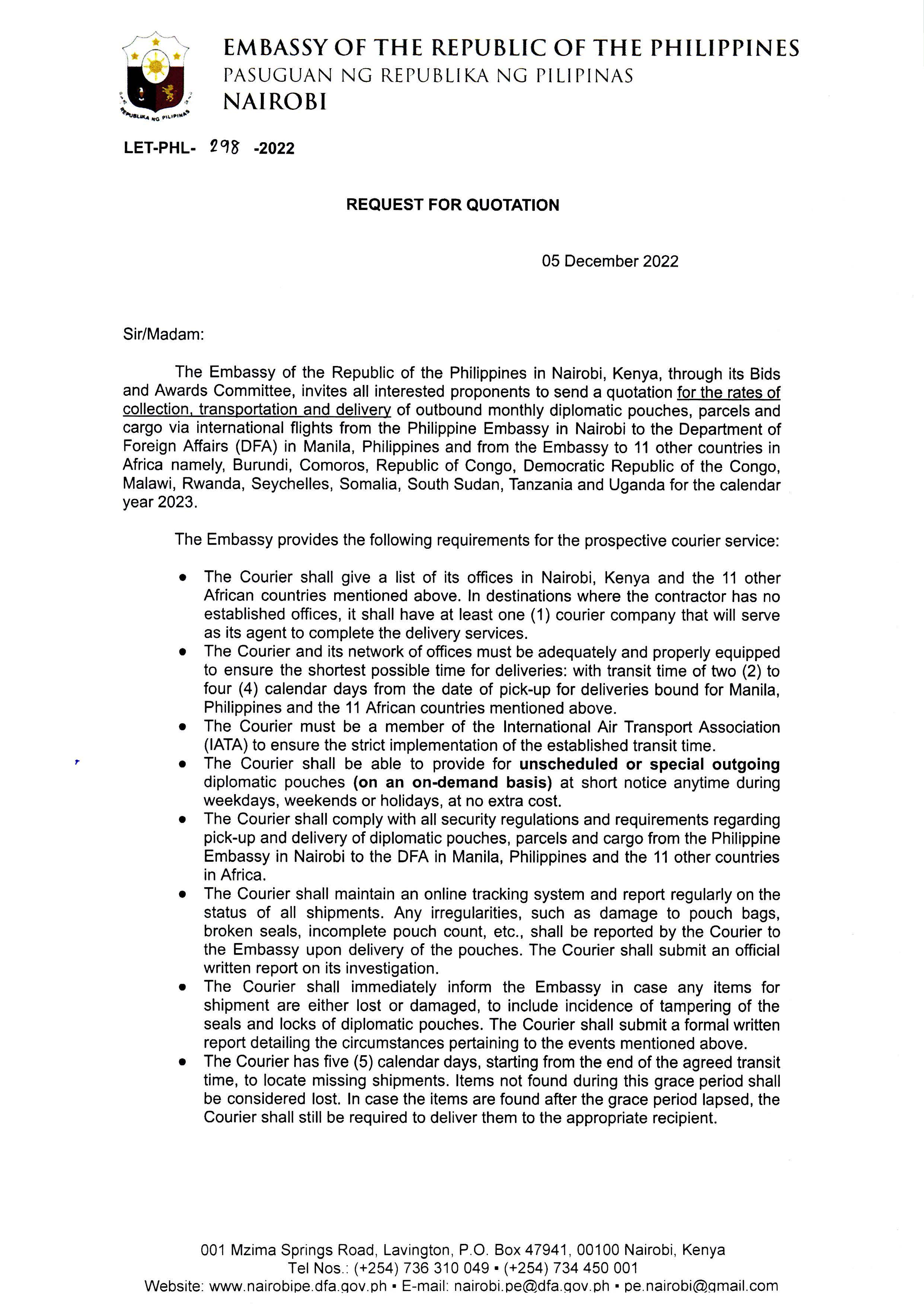 LET PHL 298 2022 BAC Request for Quotation for Rates of Courier Services 2023 Page 1