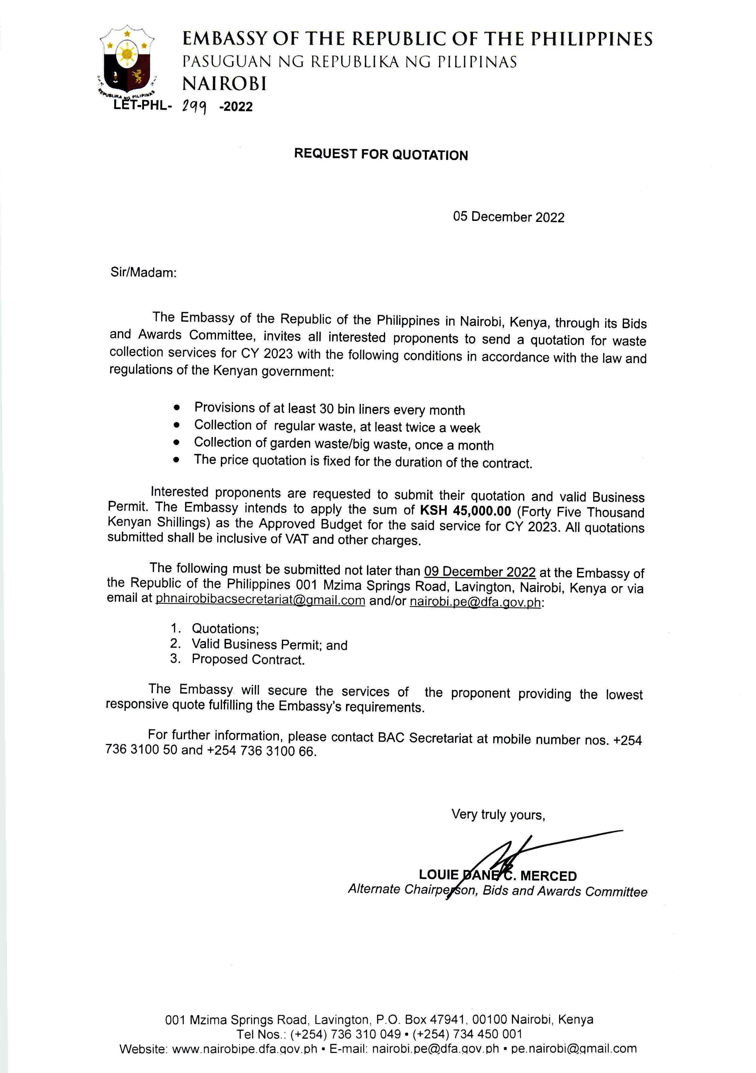 LET PHL 299 2022 BAC Request for Quotation Waste Collection Services