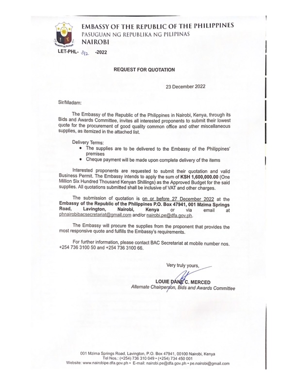 LET PHL 312 2022 BAC Request for Quotation Common Office Supplies and Other Miscellaneous Supplies