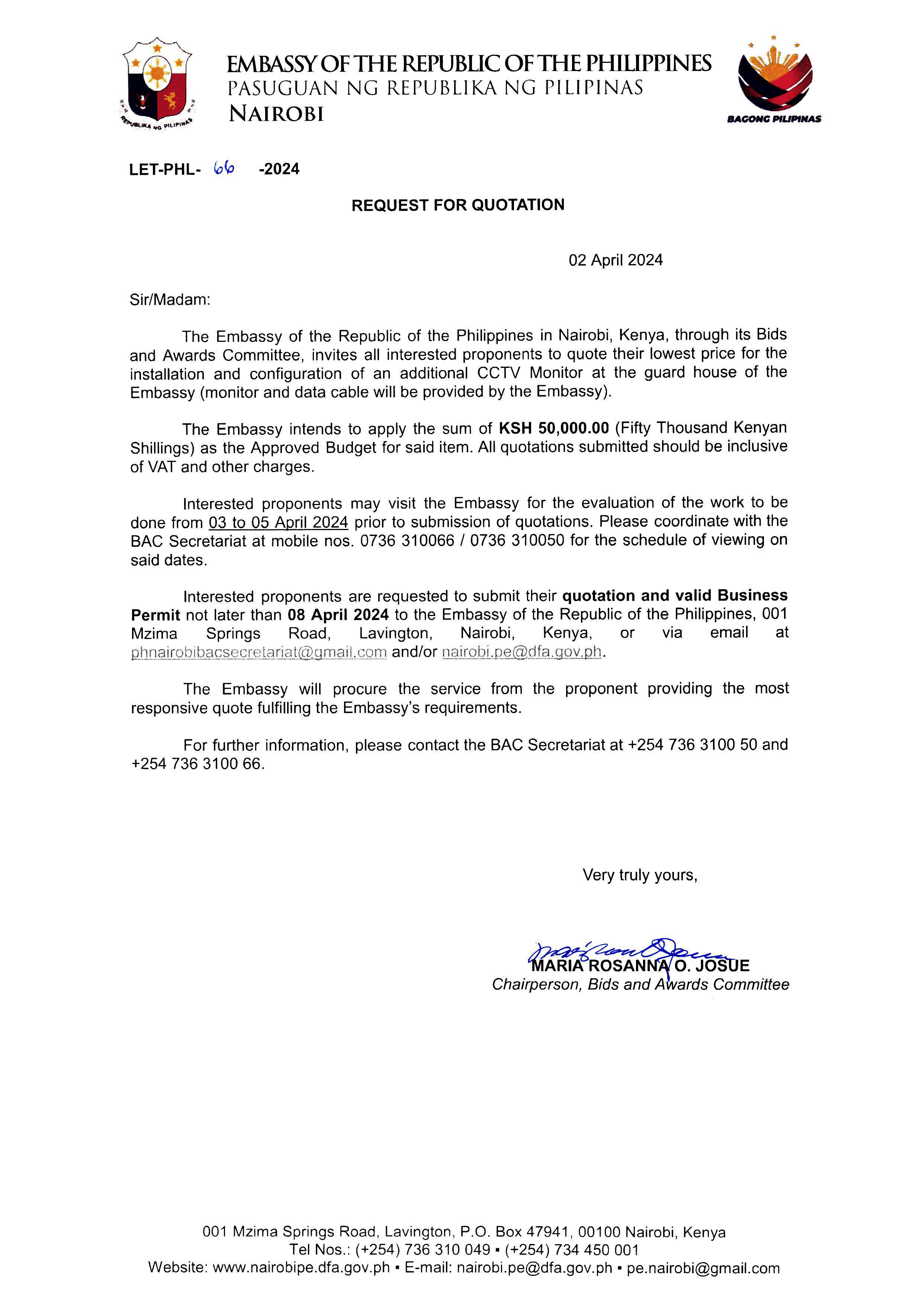 LET PHL 66 2024 BAC Request for Quotation Installation and Configuraton of additional CCTV monitor