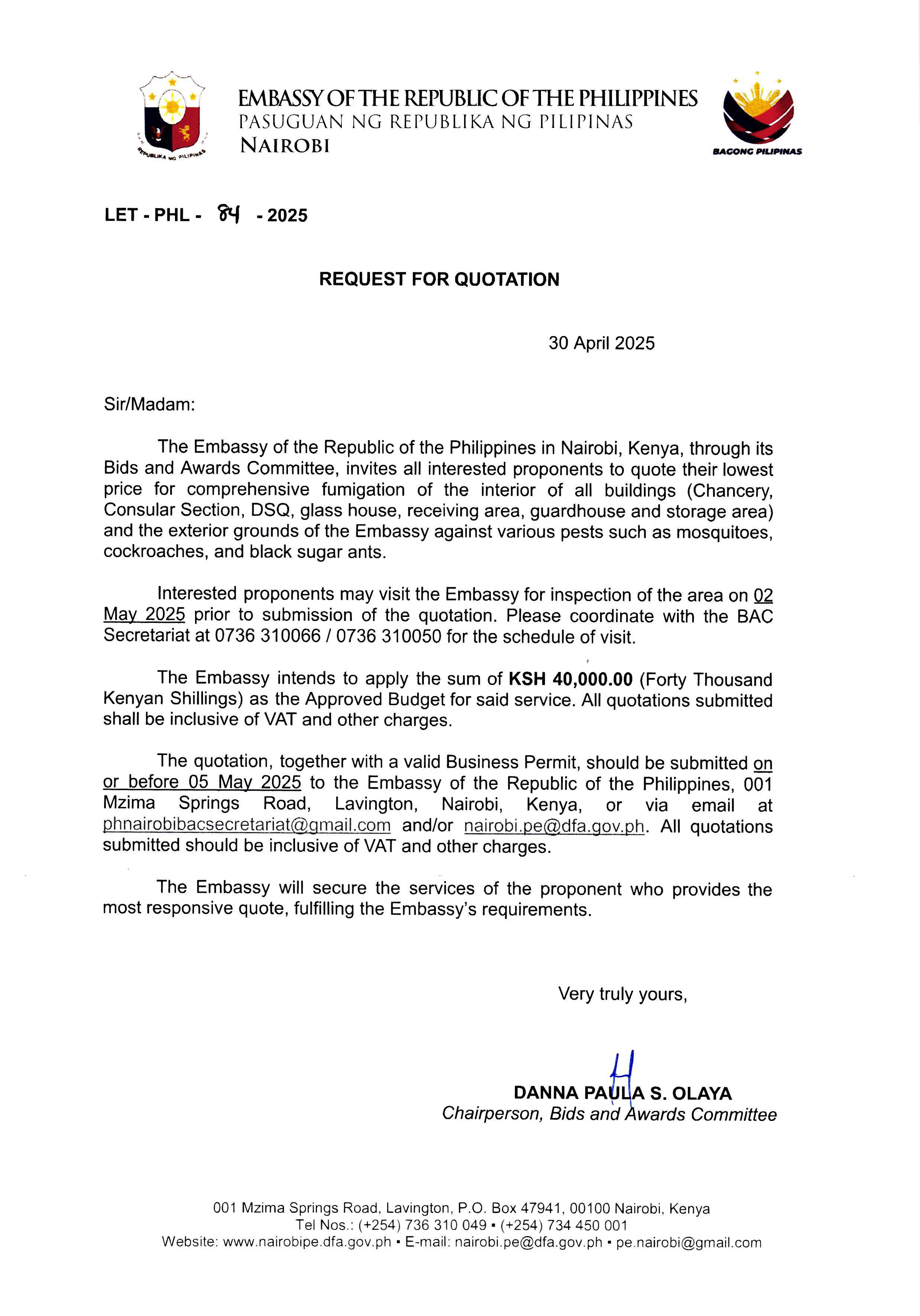 LET PHL 84 2025 BAC Request for Quotation Fumigation Services