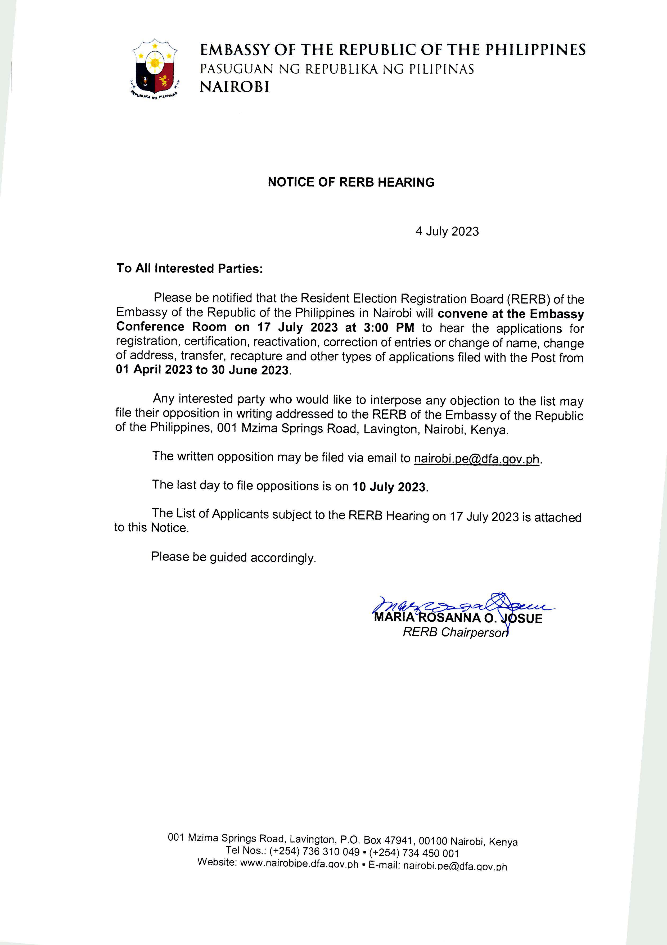 Notice of RERB Hearing 17 July 2023 Page 1