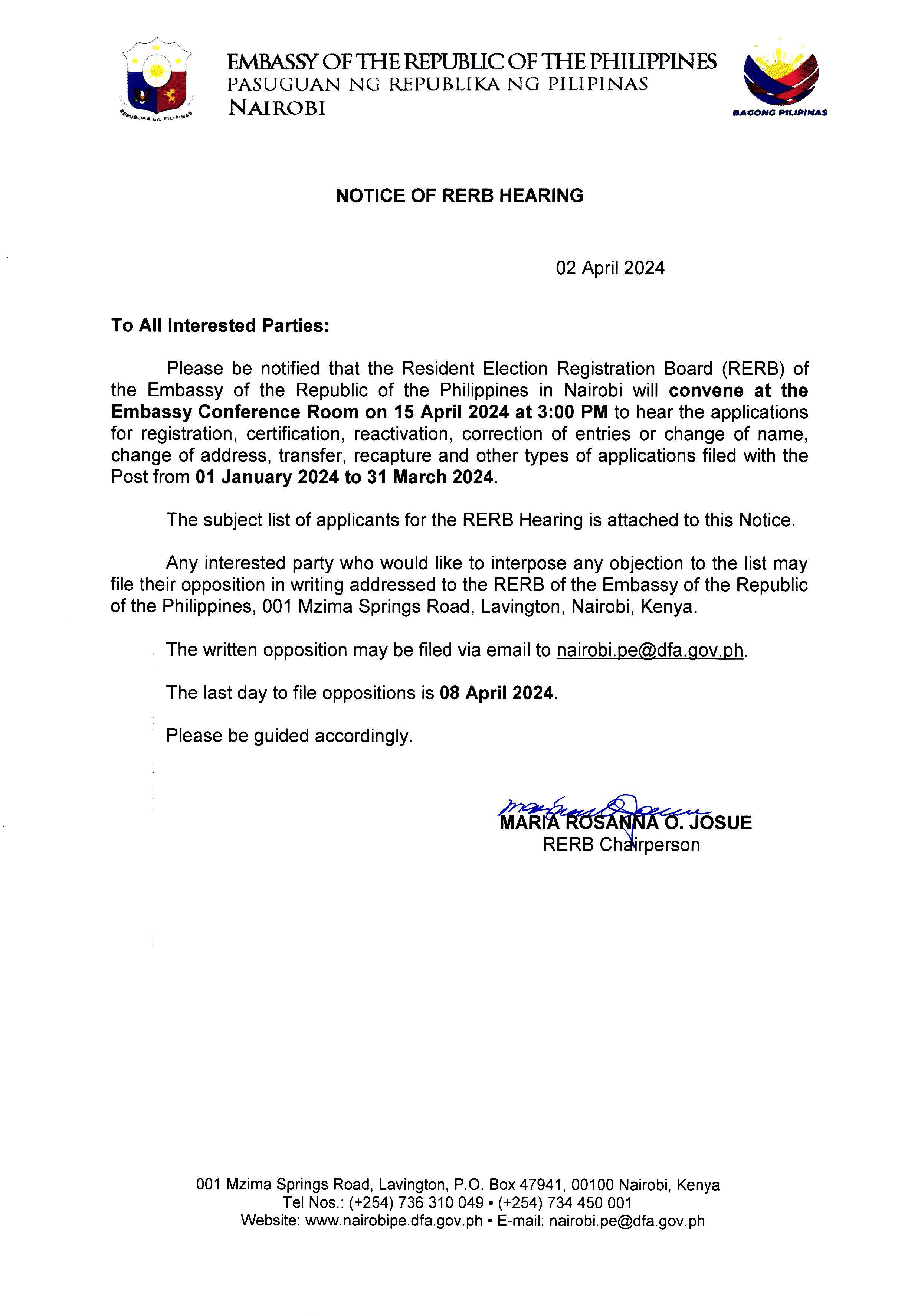 Notice of RERB Hearing 15 April 2024 Page 1