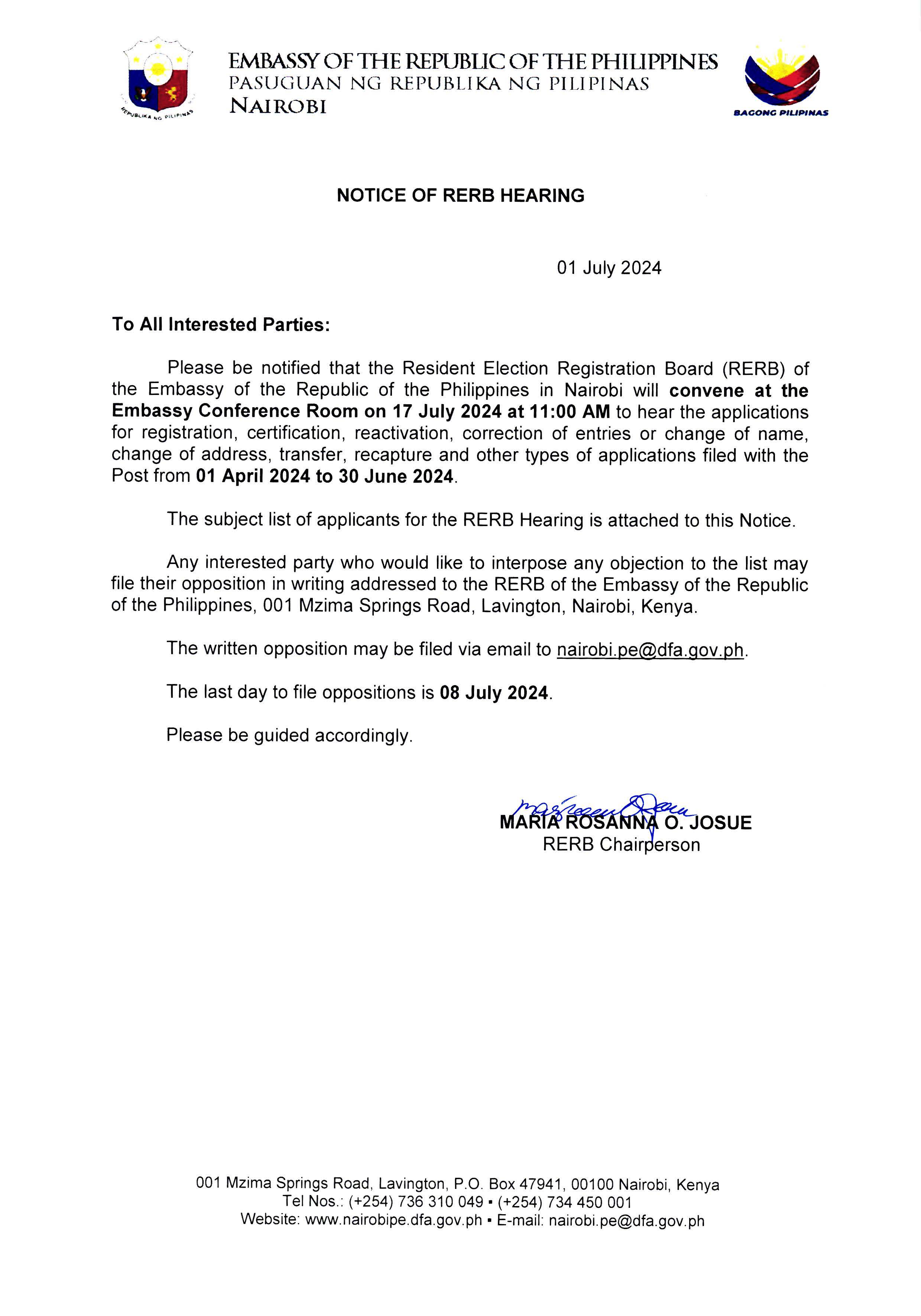 Notice of RERB Hearing 17 July 2024 Page 01