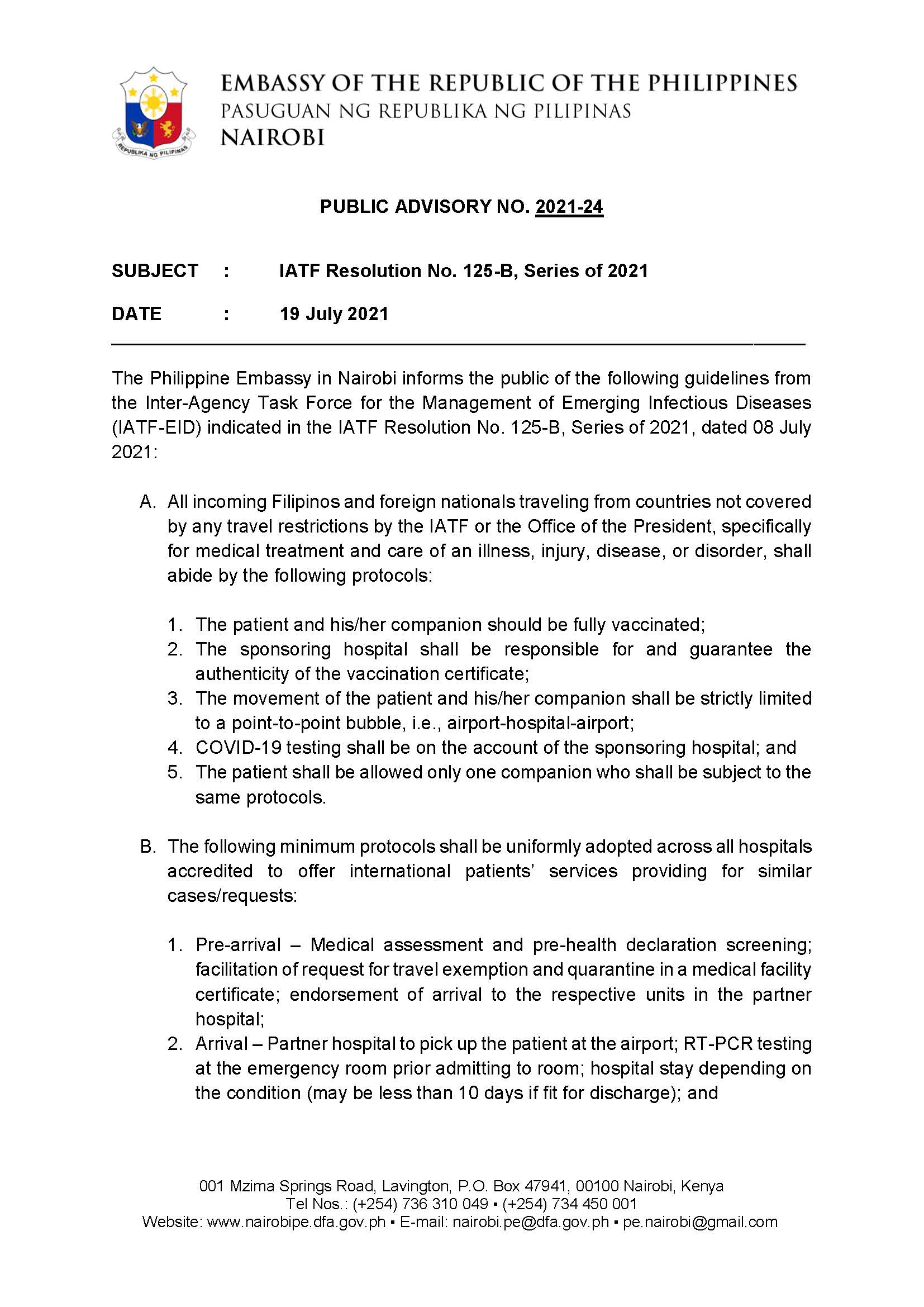 Public Advisory No. 2021 24 IATF Resolution No. 125 B Series of 2021 Page 1