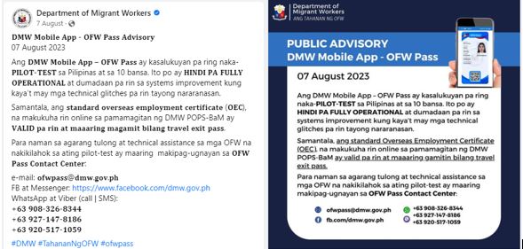 Public Advisory No. 2023 16 OFW Pass App